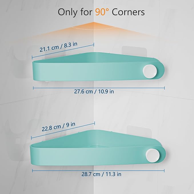 Sotfamily Plastic Shower Caddy Corner (for 90° Only), 2 Pack,Turquoise | Adhesive Corner Shower Shelves for Bathroom Organizers and Storage, Bathroom Decor, No Drill, Rust Free