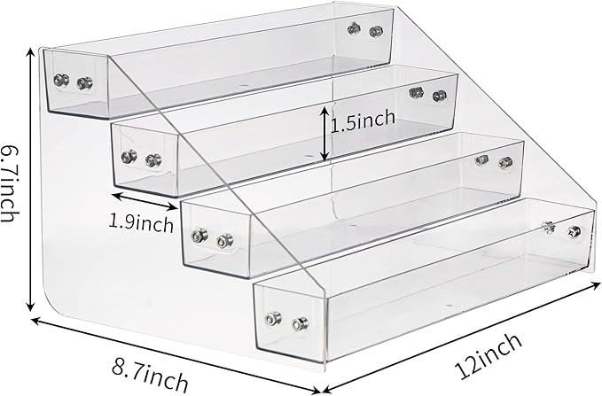 Acrylic Spice Rack, Tiered Spice Rack Shelf Seasoning Organizer | for Countertop, Cabinet, Pantry, Kitchen Storage - 4 Tier