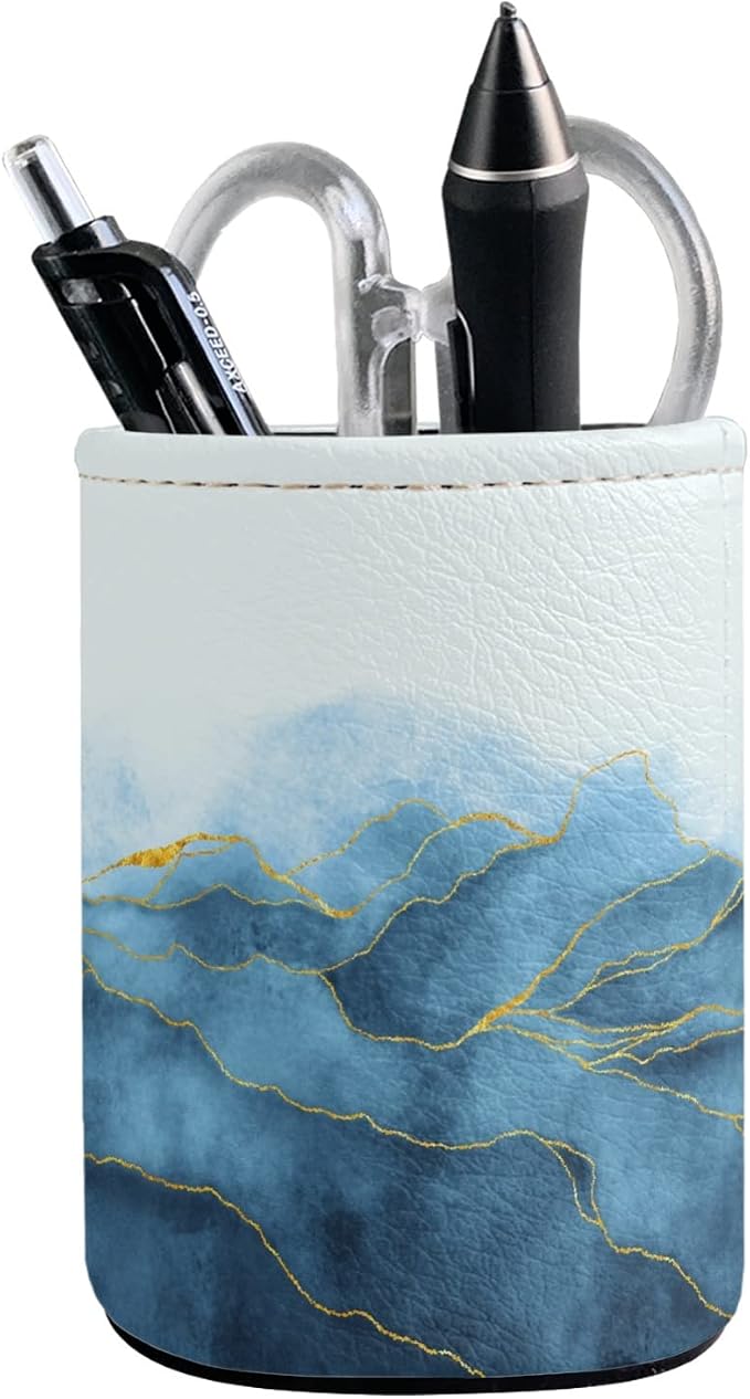 Marble Pen Holder Pencil Cup for Desk Organizer | Cute Makeup Brush Holder PU Multifunctional Office Suppliesfor Decor Home Classroom School