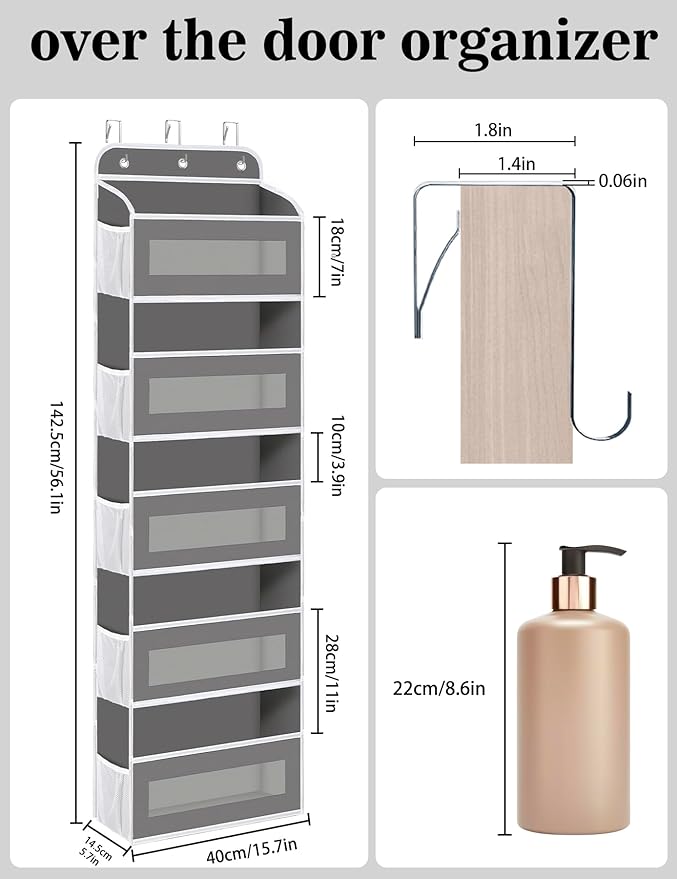 KYEVIS Over The Door Organizer, 5 Shelves Closet Door Hanging Organizer with 10 Mesh Pockets, Nursery Closet Organizer, Baby Essentials, Dorm Room Essentials for Girls