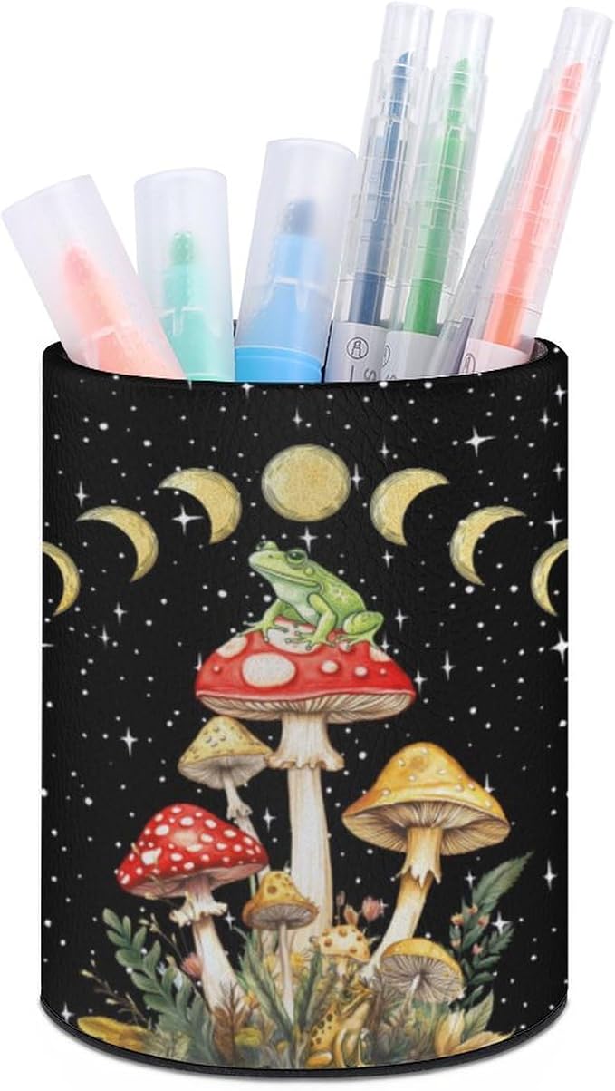 Mushroom Frog Pen Holder Pencil Cup for Desk Organizer | Cute Makeup Brush Holder PU Multifunctional Office Suppliesfor Decor Home Classroom School