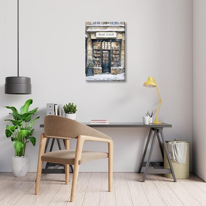 Winter Snowy Bookshop Art Aesthetic Poster Canvas Wall Art Decoration Living Room Home Decor Bedroom Decoration Poster Unframed8x12inch
