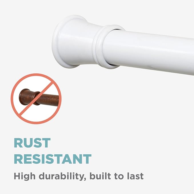 Zenna Home Tension Shower Curtain Rod, No Drill Adjustable Tension Curtain Rod for Bathroom, Rust Resistant, Easy Install Expandable Shower Curtain Rods, 26 to 76 Inches, White