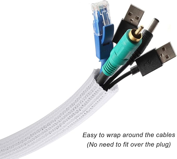 Cable Management Sleeve, Split Design, 25FT - 3/4 Inch, White | Cord Protectors from Pets | Heat & Abrasion Resistant Wire Loom | Automotive Wiring & Home Office Cable Organization