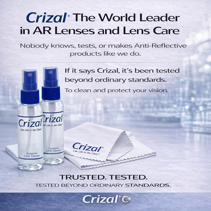 Crizal Eyeglass Cleaning Cloths – 8 Pack Premium Microfiber – Designed & Tested for AR-Coated Lenses – Trusted by Optical Professionals