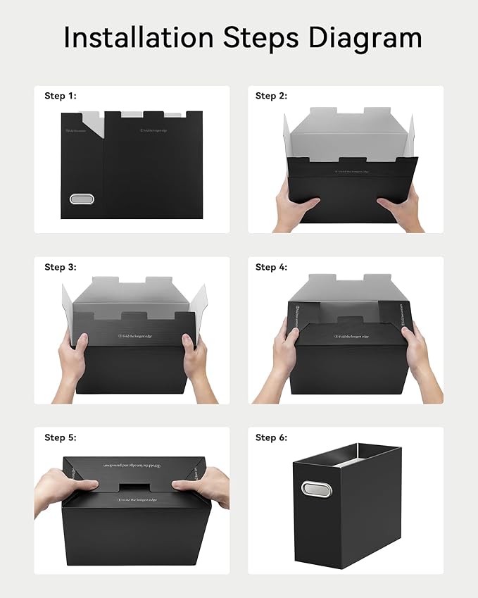 Oterri File Organizer Box, Portable Collapsible Cardboard File Folder Organizer with Handle for Letter Size Hanging Files, Document Storage Box for Home Office & Classroom (4 Packs, Black)