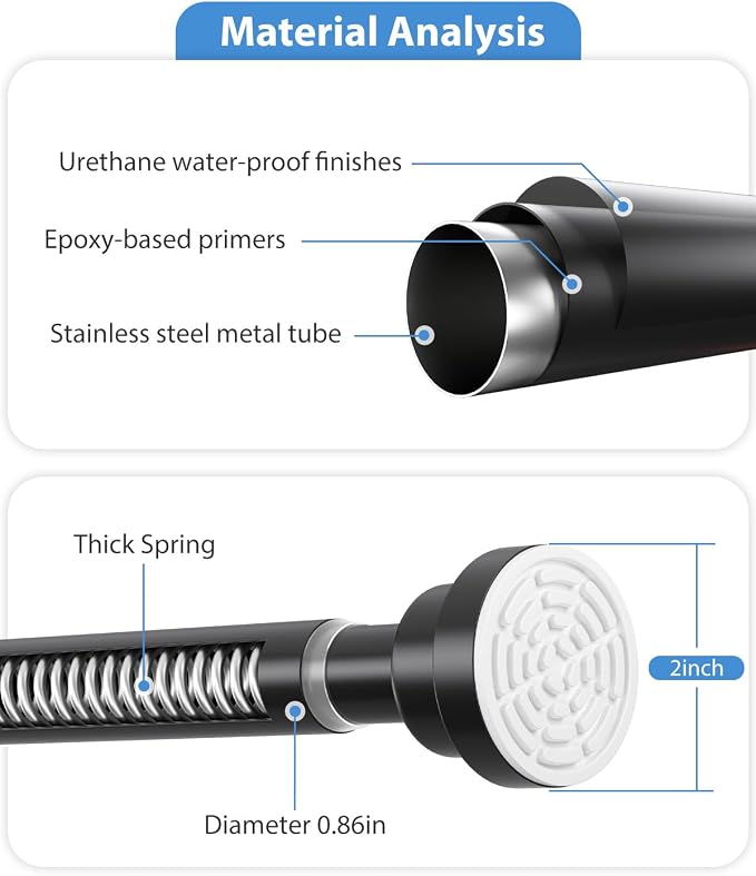Tension Curtain Rod 30 to 63 Inch, Spring Tension Rod for Windows Black Adjustable Expandable Curtain Rods No Drilling Spring Loaded Curtain Rods for Windows,Doorway,Bathroom,Closet