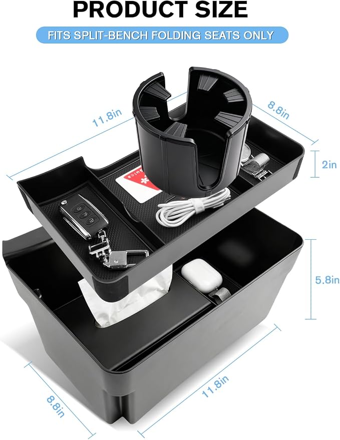 For Double Layer Center Console Hanging Organizer Box&Large Cup Holder Compatible with 2019-2026 Silverado/Sierra 1500& 2020-2026 Silverado/Sierra 2500/3500 Accessories(Split-Bench Folding Seat Only)