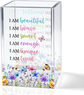 I Am Beautiful Affirmation Acrylic Pencil Pen Holder Cup, Wildflowers Makeup Brush Storage Organizer, Women Affirmation Desk Accessories Holder, Graduation Gifts for Daughter Niece