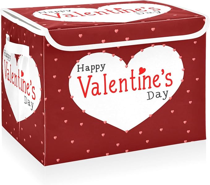 CaTaKu Large Fabric Storage Bins With Lids,Valentine's Day Hearts Storage Boxes With Handles for Organizing Clothes, Collapsible Storage Cube Bins Baskets for Shelves
