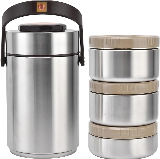 77.8oz Hot Food Wide Mouth Lunch Box, Lunch Jar for Hot Food with 3-Layer Stackable Container, Stainless Steel Vacuum Insulated Food Container Set, Adults Thermal Lunch Box 6-8H Temperature