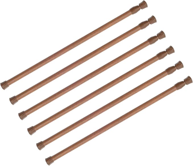 KXLife 6 Pack Spring Tension Curtain Rod for Window 28 to 48 Inch, Oak | Adjustable Expandable Small Curtain Tension Rods No Drill for Kitchen, Bathroom, Doorway, Cupboard