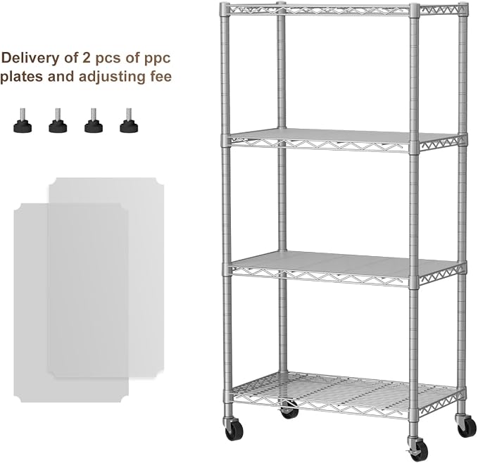 Golpart Shelves Storage Shelf Wire Closet Bathroom Organizers Metal Pantry | 4 tier Kitchen Garage Shelving Unit Laundry Room Organization Home Rack Net Basket White with Wheels 14”D X 24”W X 48.9”H