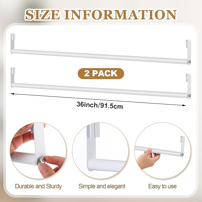 Threehoney 2 Pack Wire Shelving Garment Hanger Bar Wire Shelving Accessories Industrial Closet Clothes Rods for Home Retail Store(White,36 Inch)