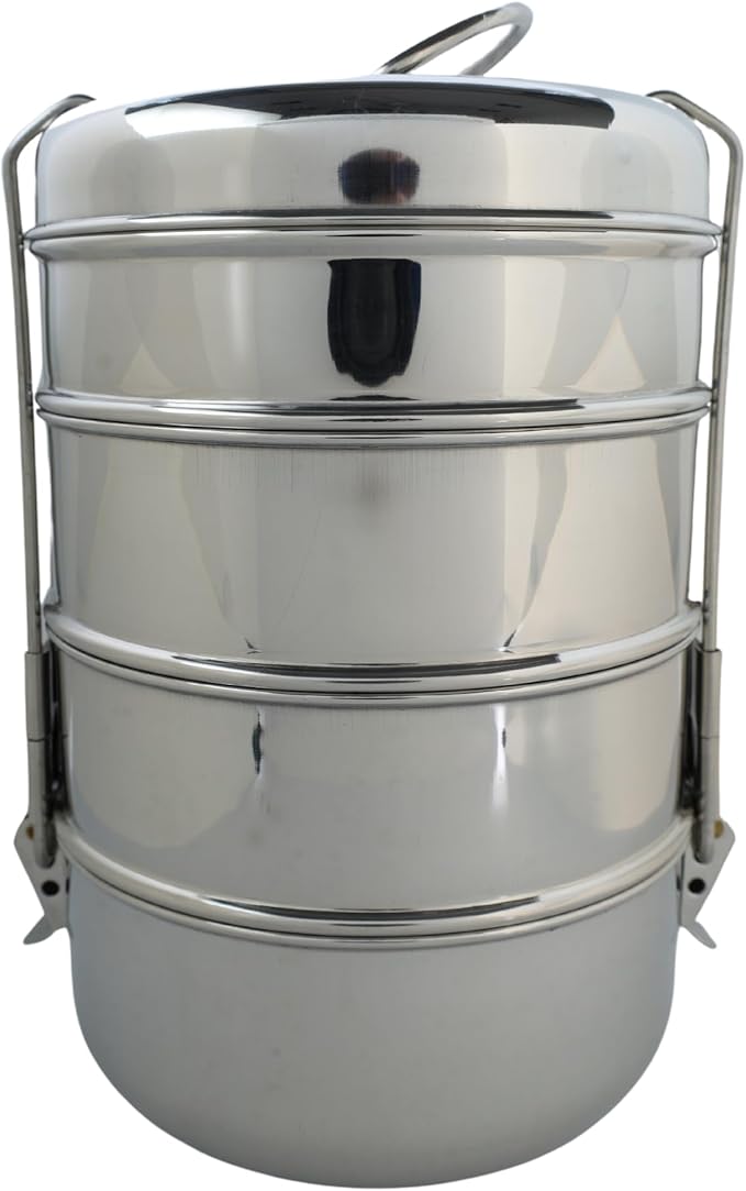 Nature's Own Indian Stainless Steel Tiffin Lunch Box, 4-Tier Snack Box/Food Container Airtight Leak Proof, 4 Compartment, Suitable for Office Use, Outdoor Lunches/Dining, Size 8x4 Inch