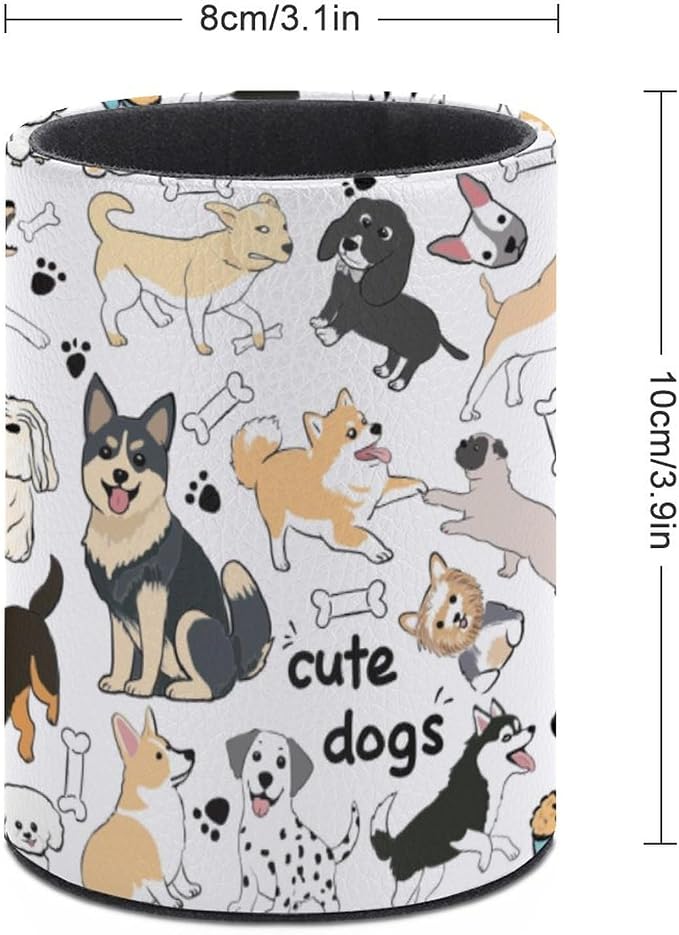 Cute Dogs Pen Holder Pencil Cup for Desk Organizer | Cute Makeup Brush Holder PU Multifunctional Office Suppliesfor Decor Home Classroom School