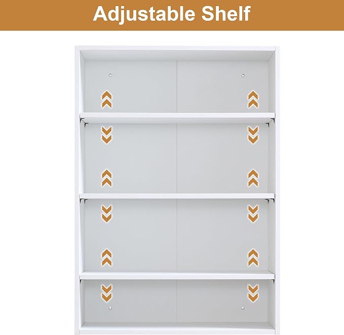 25.5" Four-Tier Closet Shelf Module, White MDF Closet Organizer System with Adjustable Shelves, Wall-Mounted Storage Tower for Shoes, Bags, Hats, Clothes, Bedroom, Walk-In Closet Unit