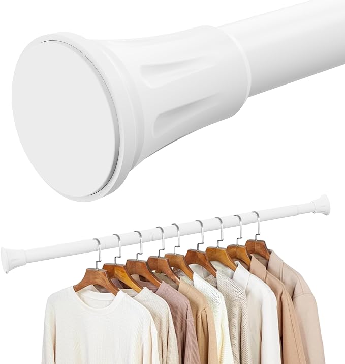 No Drilling Closet Rods for Hanging Clothes, Adjustable 32-60 in | Heavy Duty, White, Metal, 1.1 Inch Diameter, Suitable for Closet, Wardrobe, Laundry, RV