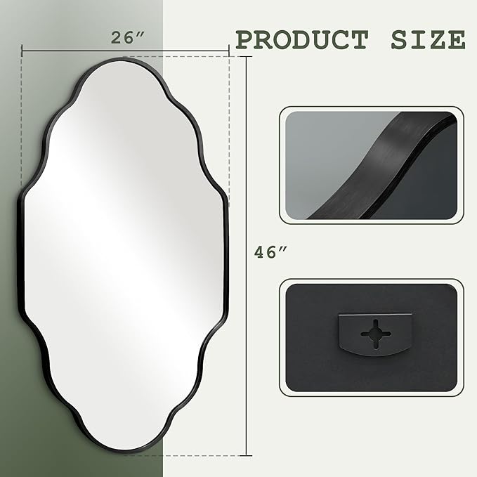 Dorlicecass Wall Mirror for Bathroom - Black Mirror Wall Decor 26" x 46"Modern Mirror Wall Decor with Aluminum Alloy Frame for Bathroom, Bedroom, Living Room, Dining Room, Cloakroom, Entryway