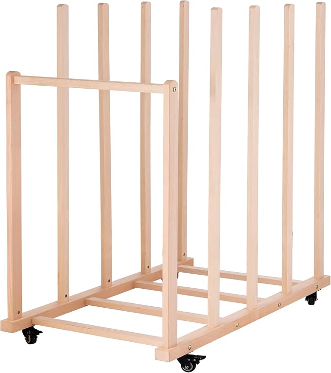 Extra Large Art Canvas Storage Rack, Art Drying Rack with Handle and Wheels | Wooden Canvas Boards Rack for Drawing Boards, Panels, Artwork in Art Studio/Gallery