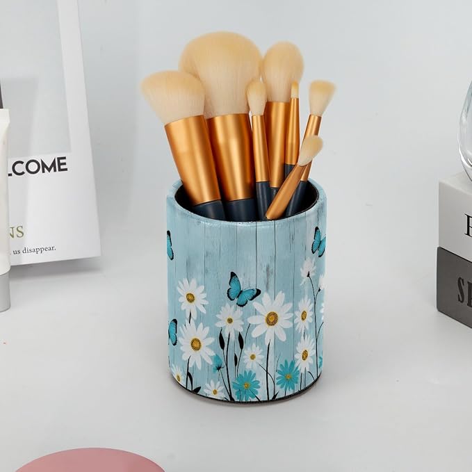 Vintage Farmhouse Flowers Pen Holder Pencil Organizer for Desk, 3.1” x 3.1” x 3.9” Pencil Cup Office Supplies, Large Capacity Cute Pen and Makeup Brush Holder for School, Desktop