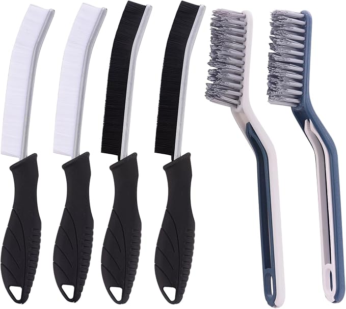 6pcs Crevice Cleaning Brush Multifunctional Hard Bristle Grout Cleaner Brush Crevice Cleaning Tools Bathroom Cleaning Brush with Clip,Kitchen Brush for Household, Kitchen, Window, Sink, Toilet, Grout
