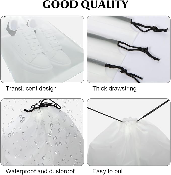 12 Pack Clear Drawstring Travel Shoe Bags, Large Size Transparent Storage Organizer for Men Women