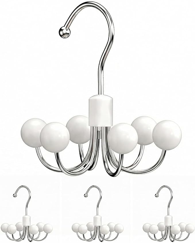 4 Pack Hoodie Hangers 360° Swivel Hooks with Wood Balls for Storage, White | Hanging Closet Hat Purse Tanktop Handbag Necklace Organizer Bra Hanger and Storage Save Space