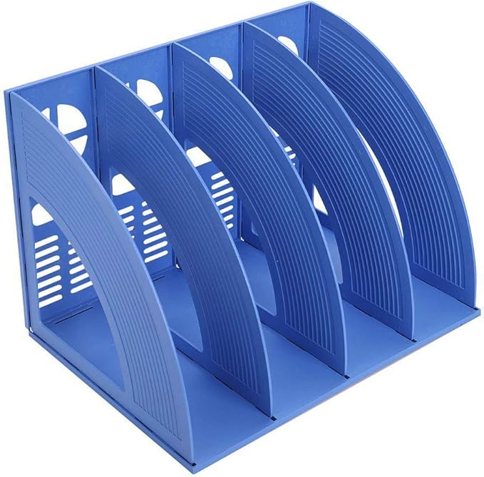 Marte Vanci Magazine File Holder Vertical PP Folder Book Desktop Organizer Plastic Storage Sturdy Vertical 4 Section Folder (Blue)