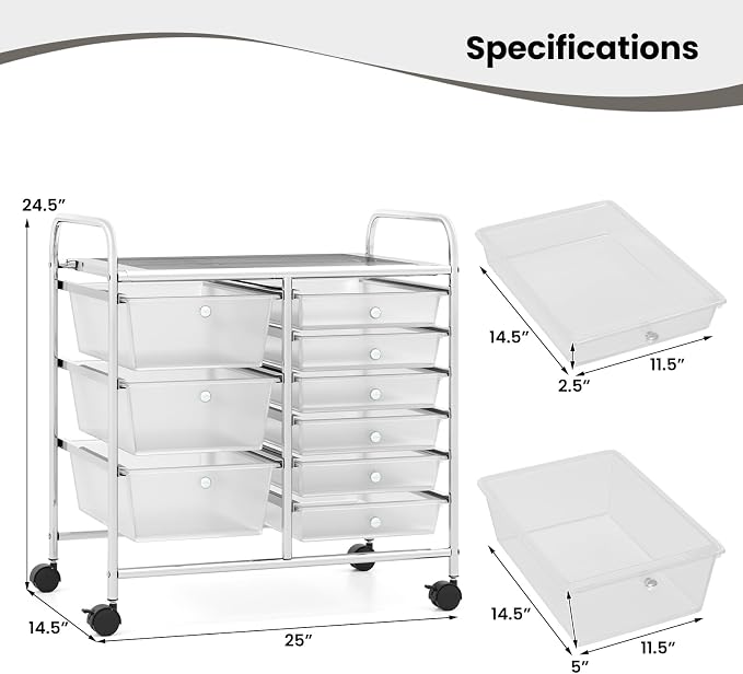 Moccha 9-Drawer Rolling Storage Cart - Under Desk Storage Drawers with wheels for Craft Art Supply Paper Salon, Scrapbook Paper Tools, Mobile Utility Cart for Classroom, Clear