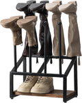 MyGift Industrial Metal & Burnt Wood 4-Pair Boot Rack with Shoe Shelf - Freestanding Rustic Entryway Organizer, Non-Slip Floor Protector for Mudroom/Garage/Closet