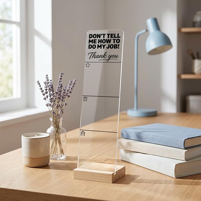 Monitor Memo Board, Sticky Note Holder, Sticky Note Board for Desk, Acrylic Desk Buddy with Wooden Base, Includes 200 Notes, Featuring Don't Tell Me How to Do My Job Funny Office Quote