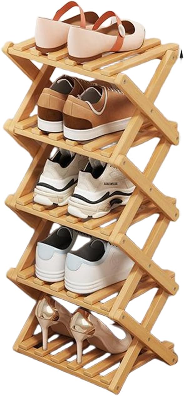 YYW Bamboo Shoe Rack, Foldable Vertical Free Standing Shoe Storage Shelf | Foldable design, Free standing for entryway or living room, Vertical shoe organizer, Space saving closet shelf