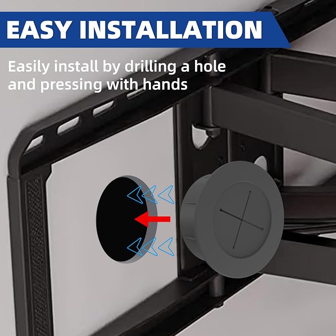 Riozoo TV Wire Hider Kit for Wall Mount TV, White in Wall Cable Management Kit, Includes 2-3/8"(60mm Hole) 2 Pass Throughs and Hole Saw Drill Attachment for Easy Install(Black) (RO-YCX-2P-BK)
