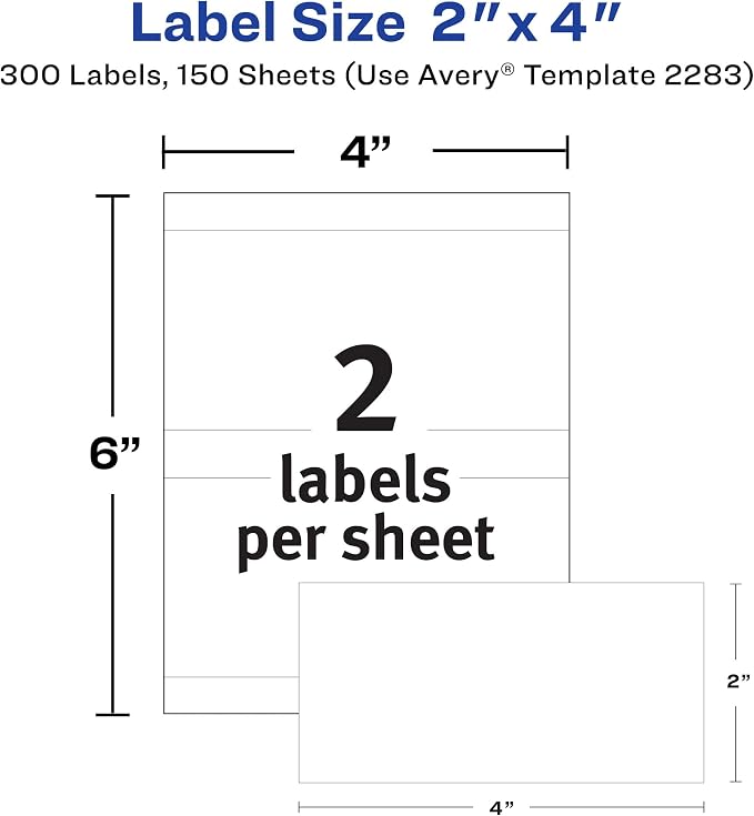 Avery® Printable All-Purpose Removable Labels, 2" x 4" White, Write or Print, Great for Organization Projects, 300 Customizable Blank Labels Total (3-Pack of 22283)