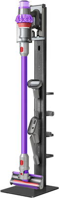 XIGOO Dyson Vacuum Stand with 4 Hooks 4 Shelves, Black | Compatible with V15 Detect V11 V10 V8 V7 V6 Cordless Vacuum Cleaners & Accessories, Stable Metal Bracket Organizer Rack