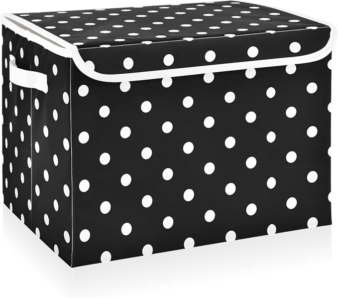 CaTaKu Polka Dot Storage Bins with Lids,White and Black Fabric Large Storage Container Cube Basket with Handle Decorative Storage Boxes for Organizing Clothes Shelves