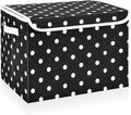 CaTaKu Polka Dot Storage Bins with Lids,White and Black Fabric Large Storage Container Cube Basket with Handle Decorative Storage Boxes for Organizing Clothes Shelves