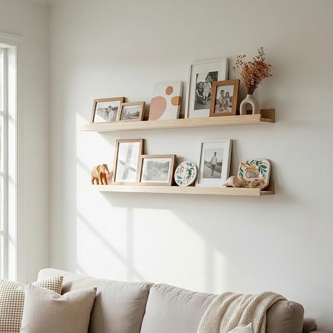 AZSKY 2pc 36in Natural Wood Floating Shelves, Country Rustic Style Wall Shelves for Kids Books, Photo Picture Ledge, Nursery Decor