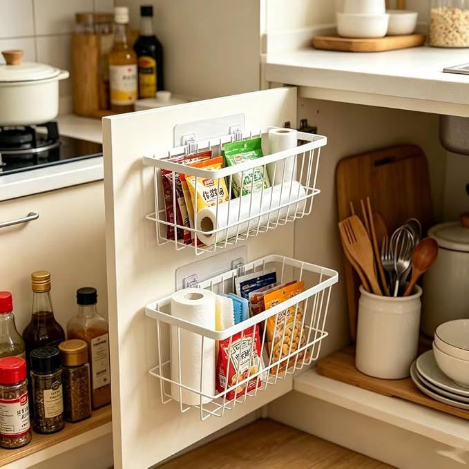 Over the Cabinet Door Organizer 2 Pack, Self Adhesive cabinet door organizer Pantry Door Organizer, Inside Cabinet Storage, Cutting Board Organizer Wall Mounted, Home Organization