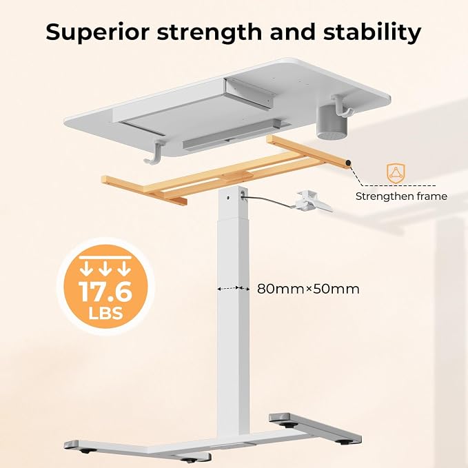 Mobile Standing Desk with Drawer, 35"×20" Small Desk, White | Portable Laptop Workstation with Cup Holder and Hooks, Height Adjustable Rolling Desk with Wheels, Teacher Classroom Use