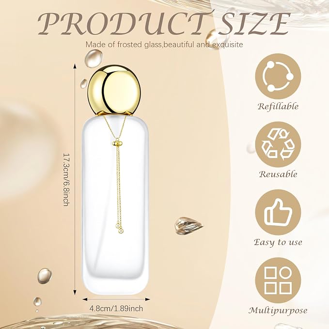 4 Pcs 4oz Luxury Glass Bottles with Pump Glass Toner Bottle with Gold Chain Perfume Spray Bottle Travel Lotion Vial with 2 Plastic Pump Head 2 Spray Head for Cosmetic Toner(Frosted and Clear)