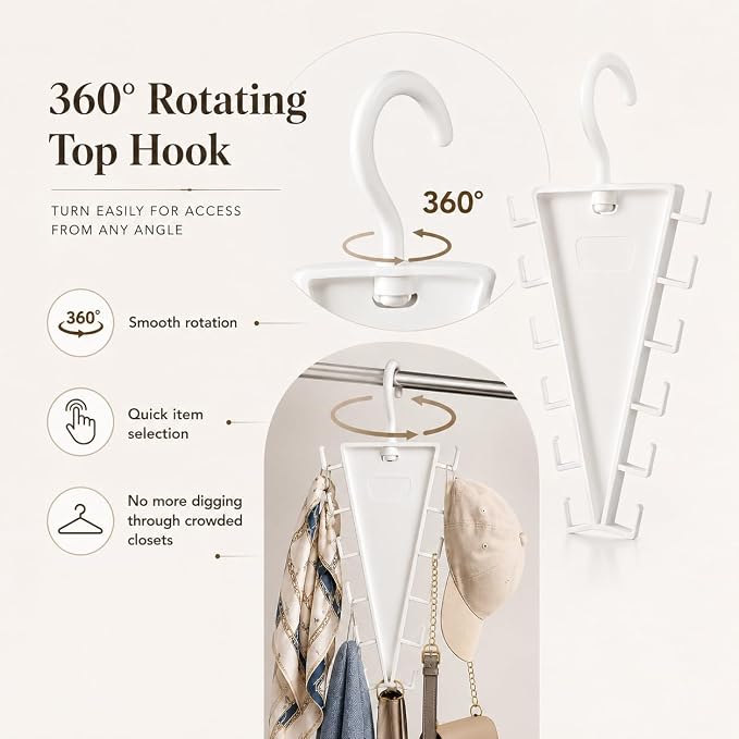 V-Shaped Double-Sided Closet Organizer Hanger, Multi-Functional V-Shaped Double Sided Hanger Storage Rack, Vertical Closet Storage Rack for Shirts, Light Jackets, Hats, Scarves (2, White)