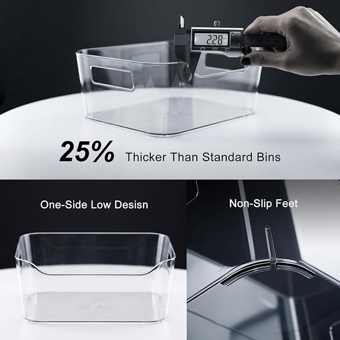 Hudgan 8 Pack Clear Pantry Organizer Bins for Kitchen, Clear Plastic Storage Bins for Bathroom, Pantry Organizer Containers for Home Edit, Drawer, Under Sink, Fridge