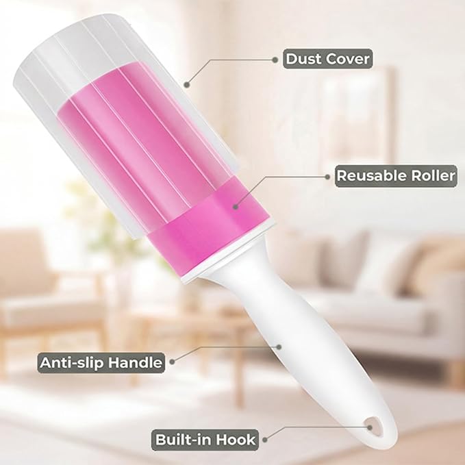 Washable Gel Lint Roller 3 Pack, Large & Mini Pet Hair Remover, Pink | Reusable & Sticky Gel Surface, With Protective Covers, For Clothes & Home Use, Easy Cleaning
