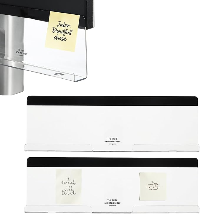 PATIKIL Monitor Memo Board, Transparent, Black Bottom Self-Adhesive Sticky Note Holder Side Note Attachment Computer Accessories for Home Office Computer Monitor Screen, 2 Pcs