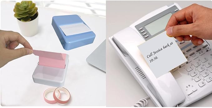 Notes Dispenser 3 x 3 inches Sticky Note Holder with 100- Sheet Pad Notes | 3 x 3 inches, Blue, White sticky note paper，Notes Container Dispensing for Home, Office & School Use