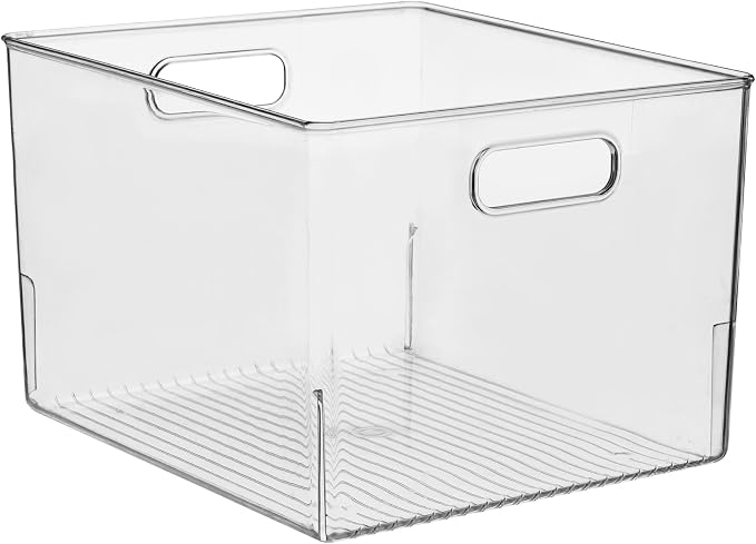 iDesign Storage Bin with Handles, Set of 2, Clear | For Kitchen, Bathroom, or Home Office, Made in USA
