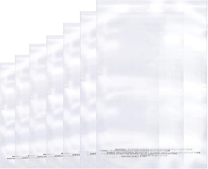 The Elixir Packaging 100 Count 11 x 14 Clear Poly Bag with Suffocation Warning Reclesable Transparent Plastic Tote Backpack Mailer Bag, Food Grade Material, 1.5 Mil Thickness