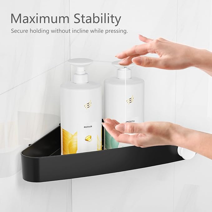 Sotfamily Plastic Shower Caddy Corner (for 90° Only), 4 Pack, Black | Adhesive Corner Shower Shelves for Smooth Wall Bathroom Organizers and Storage, Bathroom Decor